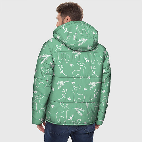 Мужская зимняя куртка Зеленый рождественский узор с оленями / 3D-Черный – фото 4