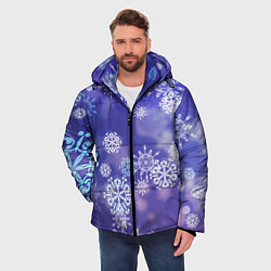 Куртка зимняя мужская Крупные снежинки на фиолетовом, цвет: 3D-черный — фото 2