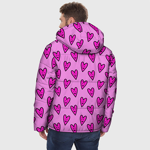 Мужская зимняя куртка Розовые сердечки каракули / 3D-Черный – фото 4