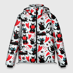 Куртка зимняя мужская Смешные любящие кошки, цвет: 3D-красный