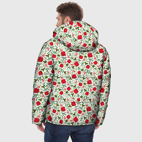 Мужская зимняя куртка Красная пуансеттия с листьями / 3D-Светло-серый – фото 4