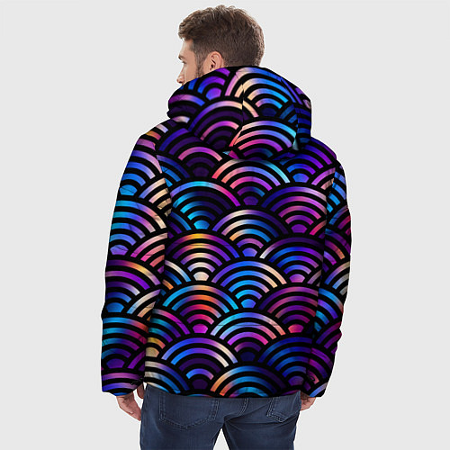 Мужская зимняя куртка Разноцветные волны-чешуйки / 3D-Черный – фото 4