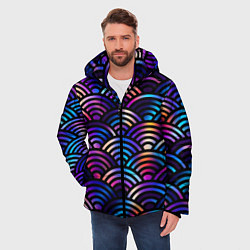 Куртка зимняя мужская Разноцветные волны-чешуйки, цвет: 3D-черный — фото 2
