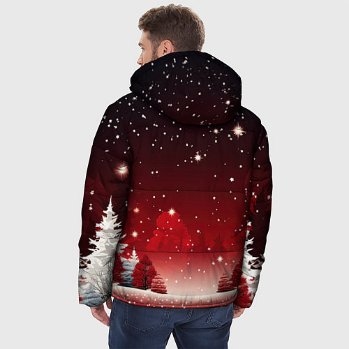 Мужская зимняя куртка Зимний берег реки с деревьями и льдом / 3D-Черный – фото 4
