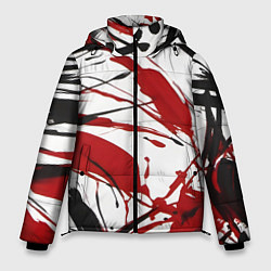Куртка зимняя мужская Чёрные и красные брызги на белом фоне, цвет: 3D-черный