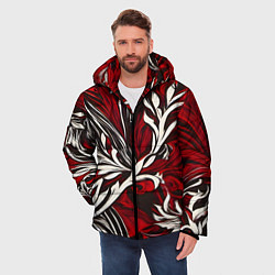 Куртка зимняя мужская Красно белый узор на чёрном фоне, цвет: 3D-светло-серый — фото 2