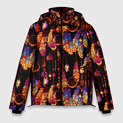 Куртка зимняя мужская Ловцы снов с яркими перьями, цвет: 3D-черный