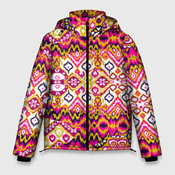 Куртка зимняя мужская Розовый орнамент имитация ткань икат, цвет: 3D-светло-серый