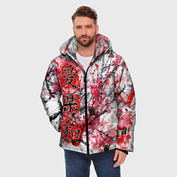Куртка зимняя мужская Японский стиль иероглифы, цвет: 3D-красный — фото 2