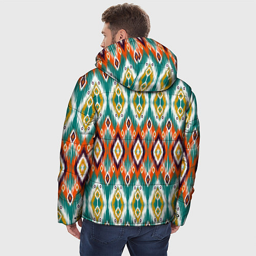 Мужская зимняя куртка Орнамент икат - имитация аткласной ткани / 3D-Черный – фото 4