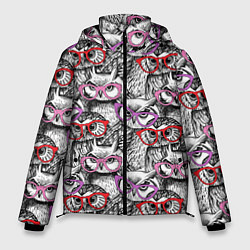 Куртка зимняя мужская Совы в розовых очках, цвет: 3D-красный
