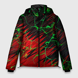 Куртка зимняя мужская Зелёные трещины узоры, цвет: 3D-черный