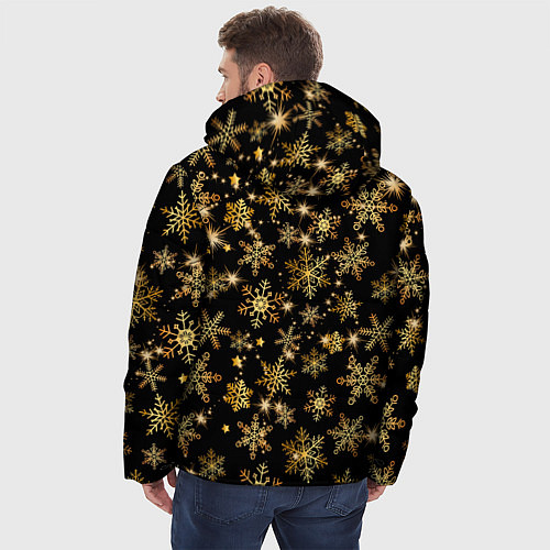 Мужская зимняя куртка Россыпи золотых снежинок / 3D-Черный – фото 4