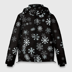 Куртка зимняя мужская Снежинки белые на черном, цвет: 3D-светло-серый