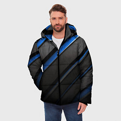 Куртка зимняя мужская Black blue lines, цвет: 3D-черный — фото 2