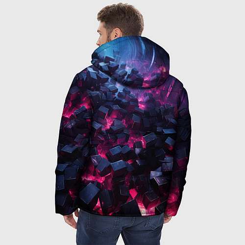 Мужская зимняя куртка Фиолетовые кубы в фиолетовом дыме / 3D-Светло-серый – фото 4