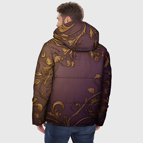 Мужская зимняя куртка Герб России золотой на фиолетовом фоне / 3D-Черный – фото 4