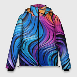 Куртка зимняя мужская Абстрактные неоновые линии, цвет: 3D-черный
