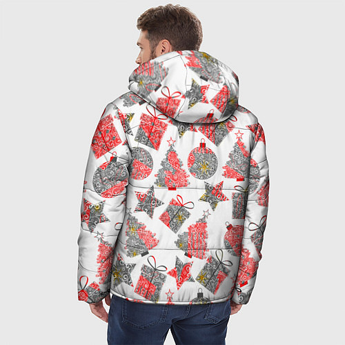 Мужская зимняя куртка Праздничные узоры подарки / 3D-Светло-серый – фото 4