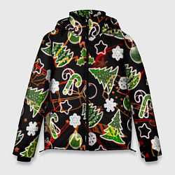 Куртка зимняя мужская Ёлочные игрушки и ёлки, цвет: 3D-черный