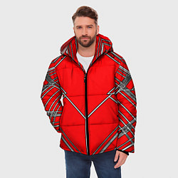 Куртка зимняя мужская Белые полосы на красном фоне, цвет: 3D-светло-серый — фото 2
