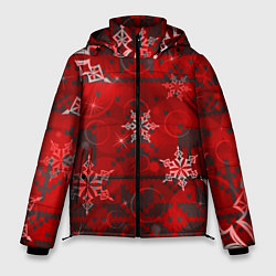Куртка зимняя мужская Рождественские узоры снежинки, цвет: 3D-красный