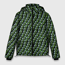 Куртка зимняя мужская Зелёные черепа на чёрном фоне, цвет: 3D-светло-серый
