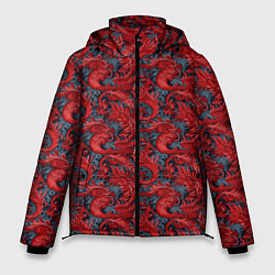 Куртка зимняя мужская Красные драконы паттерн, цвет: 3D-красный