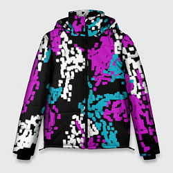 Куртка зимняя мужская Пиксельные узоры камуфляжа, цвет: 3D-черный