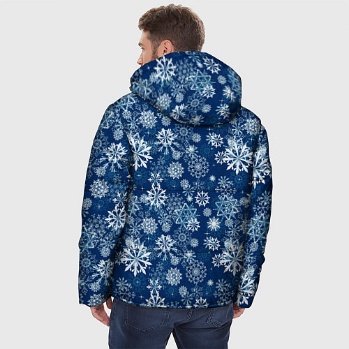 Мужская зимняя куртка Snowflakes on a blue background / 3D-Черный – фото 4