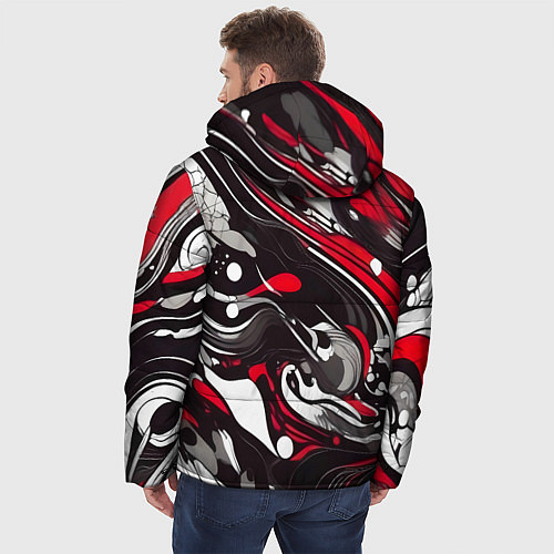 Мужская зимняя куртка Красно-белые волны / 3D-Черный – фото 4
