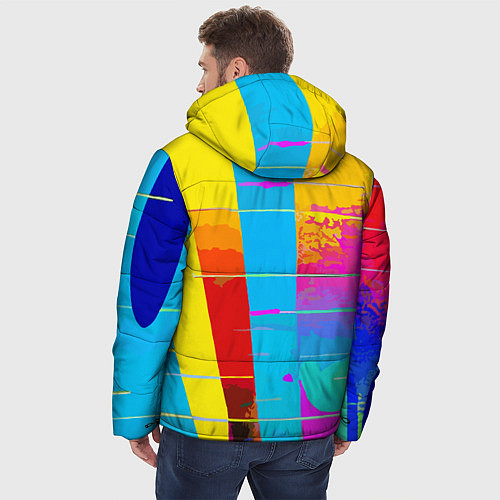 Мужская зимняя куртка Цветная абстракция - поп арт / 3D-Красный – фото 4
