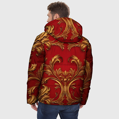 Мужская зимняя куртка Золотые узоры на красном / 3D-Черный – фото 4