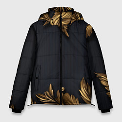 Куртка зимняя мужская Золотые объемные листья на черном, цвет: 3D-красный