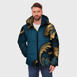 Куртка зимняя мужская Золотые узоры на синем фоне, цвет: 3D-черный — фото 2