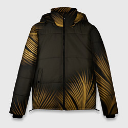 Куртка зимняя мужская Тонкие золотые листья на черном фоне, цвет: 3D-черный