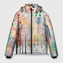 Куртка зимняя мужская Парк новогоднего города, цвет: 3D-черный