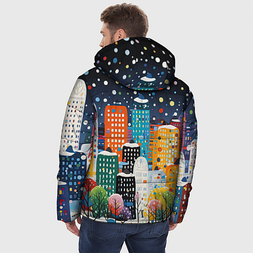Мужская зимняя куртка Новогодний ночной город / 3D-Черный – фото 4