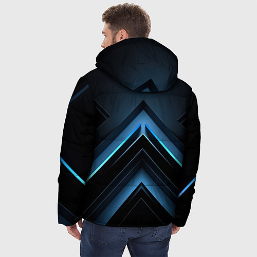 Мужская зимняя куртка Черная абстракция с синим неоновым ярким свечением / 3D-Черный – фото 4
