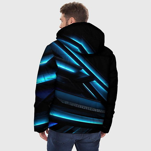 Мужская зимняя куртка Черная абстракция с синим неоновым ярким свечением / 3D-Черный – фото 4