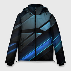 Куртка зимняя мужская Черная абстракция с синим неоновым ярким свечением, цвет: 3D-черный