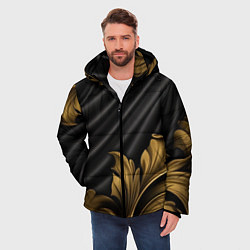 Куртка зимняя мужская Лепнина золотые узоры на черной ткани, цвет: 3D-красный — фото 2