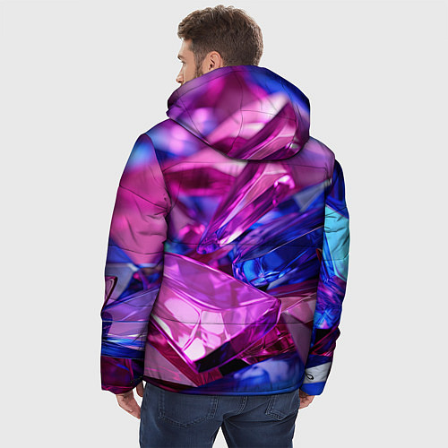 Мужская зимняя куртка Розовые и синие битые стекла / 3D-Черный – фото 4