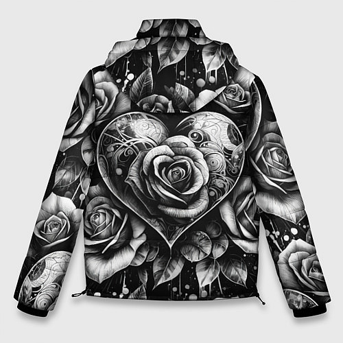 Мужская зимняя куртка Черно белое сердце и розы / 3D-Красный – фото 2