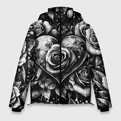 Мужская зимняя куртка Черно белое сердце и розы