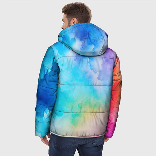 Мужская зимняя куртка Цветные разводы акварели / 3D-Черный – фото 4