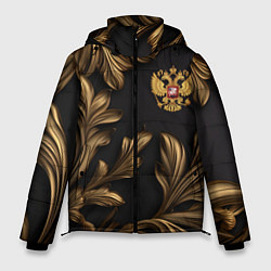 Куртка зимняя мужская Золотой герб России и узоры из листьев, цвет: 3D-черный