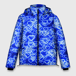 Куртка зимняя мужская Неоновые сердечки синие, цвет: 3D-светло-серый