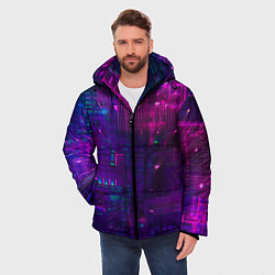 Куртка зимняя мужская Неоновые огни квадратов, цвет: 3D-черный — фото 2