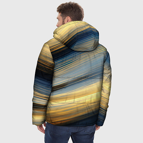 Мужская зимняя куртка Синяя и желтая изогнутая абстракция / 3D-Черный – фото 4